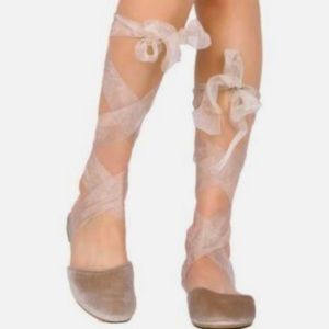 Cape Robbin Juliet-3 Sheer Lace Up Bow Ballerina Flats Size 7.5